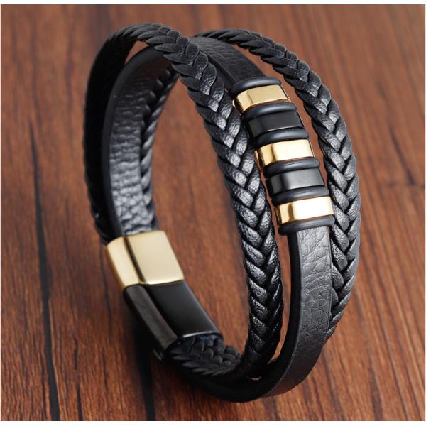 European Market Bestseller Weave Leather Bracelet with Silver Plated Stainless Steel