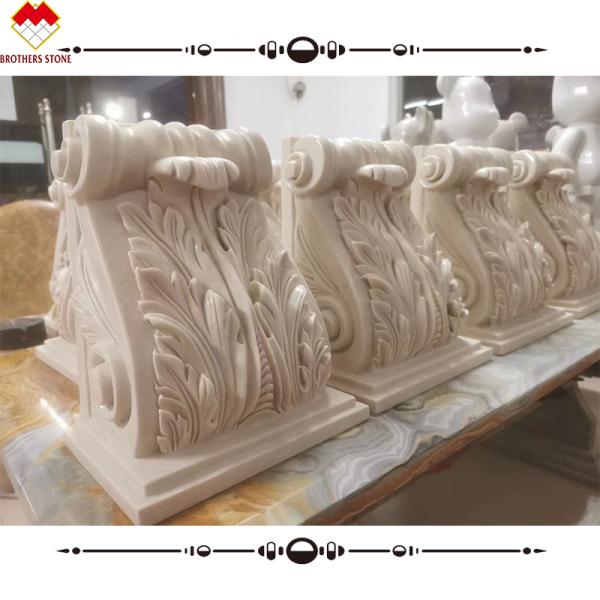 Hotel Beige Cream Marble Roman Corinthian Capital Stone Column Bracket Carving Corbels