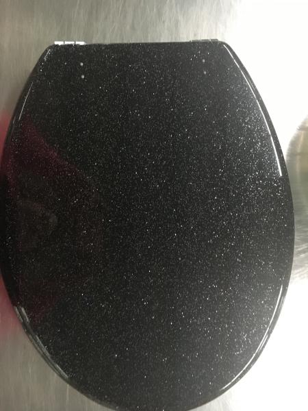 BLACK GILITTER POLYRESIN TOILET SEAT,17Inch,19Inch and 18inch,Zind Alloy Hinge,Soft close hinge