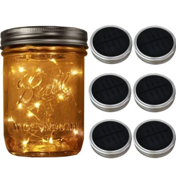 8 pack Solar lamp Mason Jar lights fairy Lid String with 8 Hangers Decorations for Party