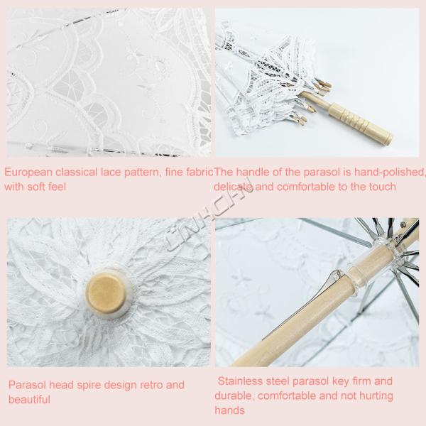 Elegant Wedding Lace Parasol with Wooden Handle Promotional Party Supplies for Brides