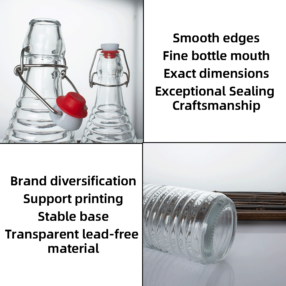 Solent Ringed Glass Swing Top Bottle Airtight Beverage Container with Leakproof Seal Ringed Texture