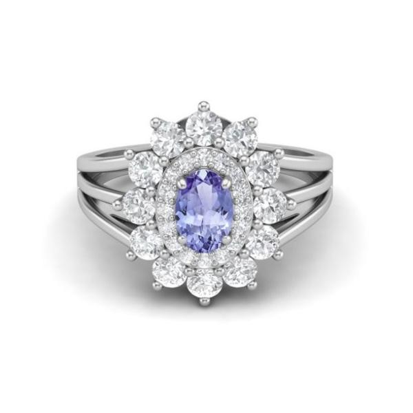 Flower Design JewelersClub Tanzanite Ring  Sterling Silver Ring Jewelry with White CZ Accent