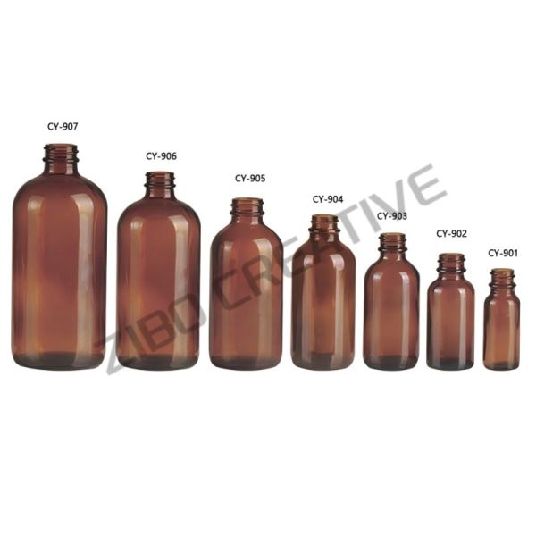 0.5oz-32oz Boston Round Glass Bottle Screw Top Transparent Amber Green Blue 22.5g-480g CY901-CY907