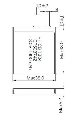 CP503742 1900mAh 3.0V Lithium Pouch Cell For Utility Metering