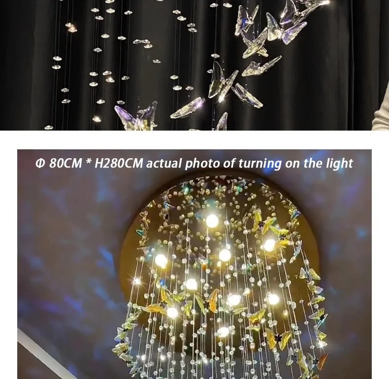 Butterfly Crystal Chandelier Living Room Crystal Staircase Pendant Light Indoor Large LED Lights(WH-NC-165)