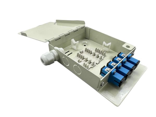Caja de distribución de fibra óptica de 4 puertos para interiores FTTH, montaje en pared y escritorio, con adaptador SC/UPC