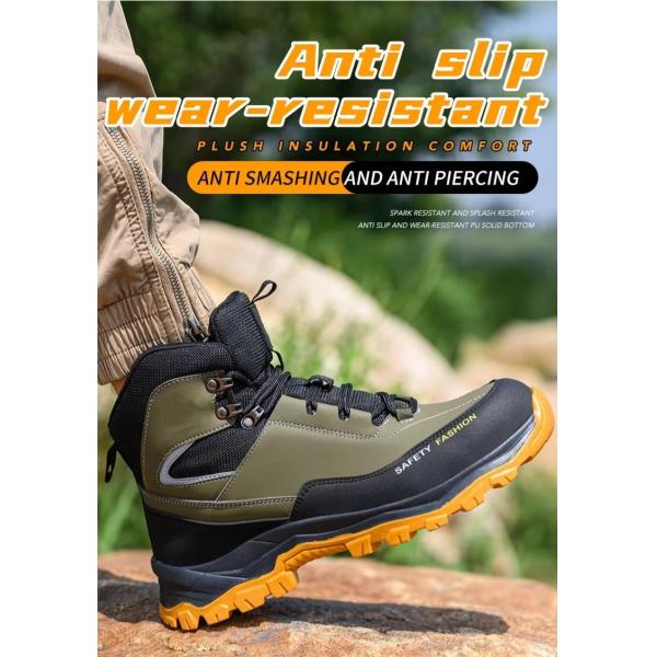 Black Green Non Slip Safety Boots Microfiber Leather Security Work Shoes