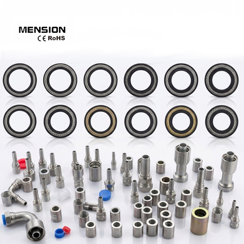 Wholesale of various heavy-duty rubber hoses and crimped fittings SAE100 High Pressure Hydraulic Rubber Hose with Multilayer Stainless Steel Braided Reinforcement and 100m Length