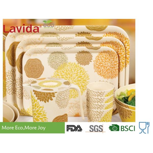 OEM ODM Food Grade Material Biodegradable Bamboo Fibre Tray Dinner Tray Dinning Tray Serving Tray Food Plate with prints