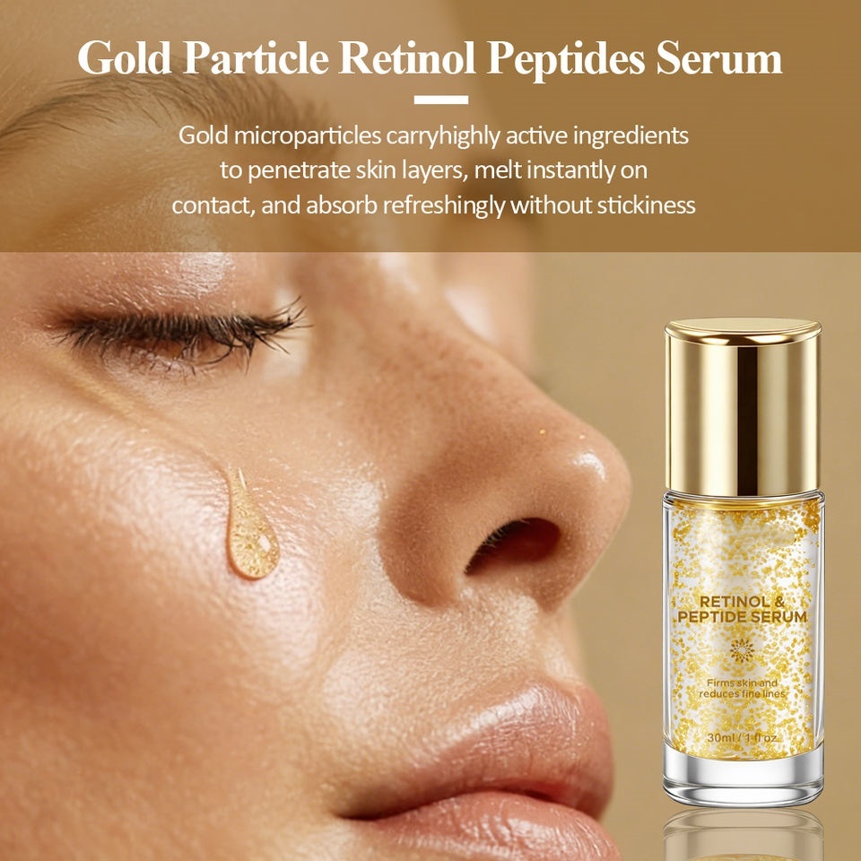 OEM ODM Brand Natural Facial Essence Gold Particle Retinol Peptide Anti-Wrinkle Firming Brightening Peptide Serum Skincare Product