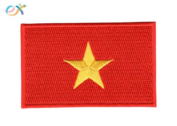 Polyester Background Fabric Embroidered Flag Patches Rectangle Shape For Uniform Garments
