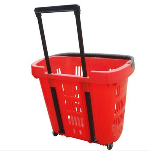 Virgin PP Wheeled Shopping Trolley Durable Pull Lift Plastic Basket 2Pcs Handle