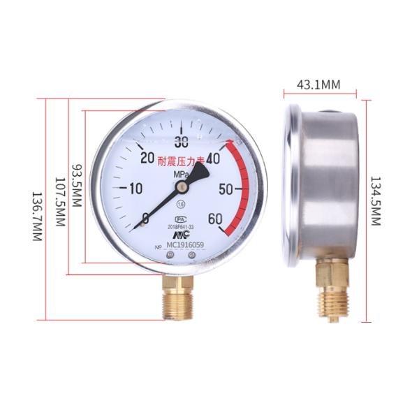 Противоударный манометр давления воздуха манометра M20*1.5 нержавеющей стали отрицательный