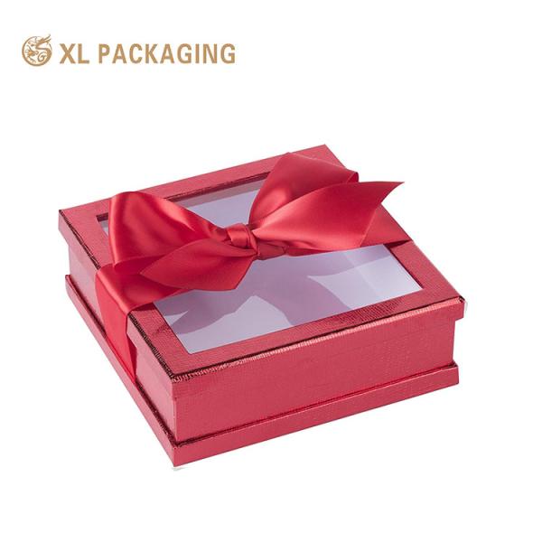 Small Jewelry Gift Box with Clear PET Window and Ribbon Bow - Custom Logo Packaging