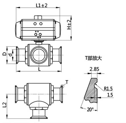 SMS AAA 10bar  Stainless Steel Sanitary Valves Three Way 1/2 Inch Ball Valve