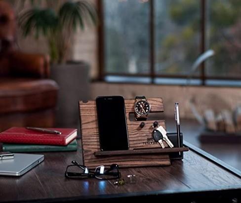 Wooden Phone Docking Station Bedside Nightstand Organizer for Phone Wallet Watch Glasses