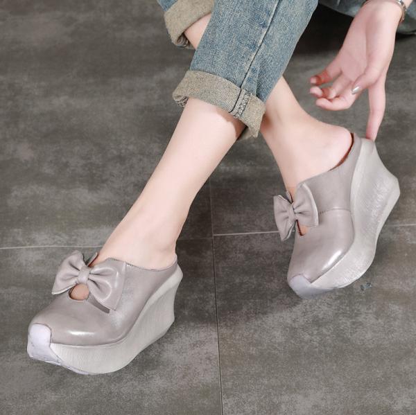 S3112020 Spring And Summer New Leather Slope With Original Handmade Bow Female Sandals