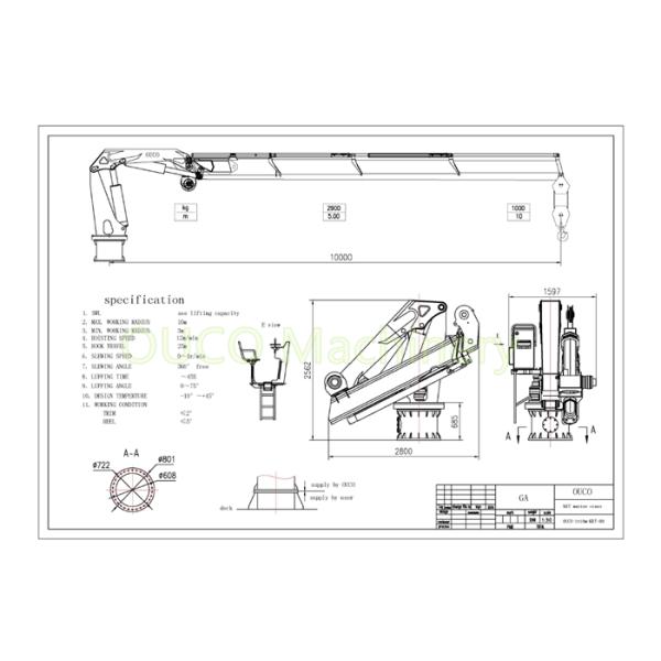 Offshore Folding Boom 1t Crane Grab Bucket For Vessel Deck