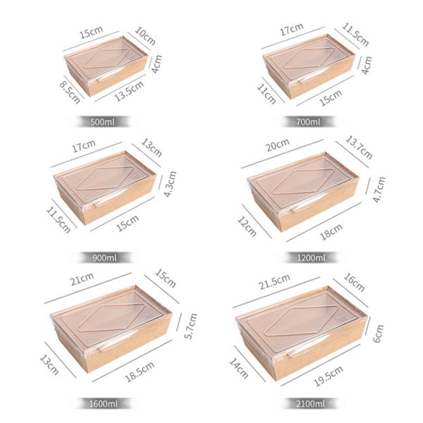 Customized Premium Kraft Paper Food Container with Clear Anti-Fog Lid – Waterproof, Oil-Proof, Heat-Resistant Disposable Takeout Box for Meal Prep & Delivery