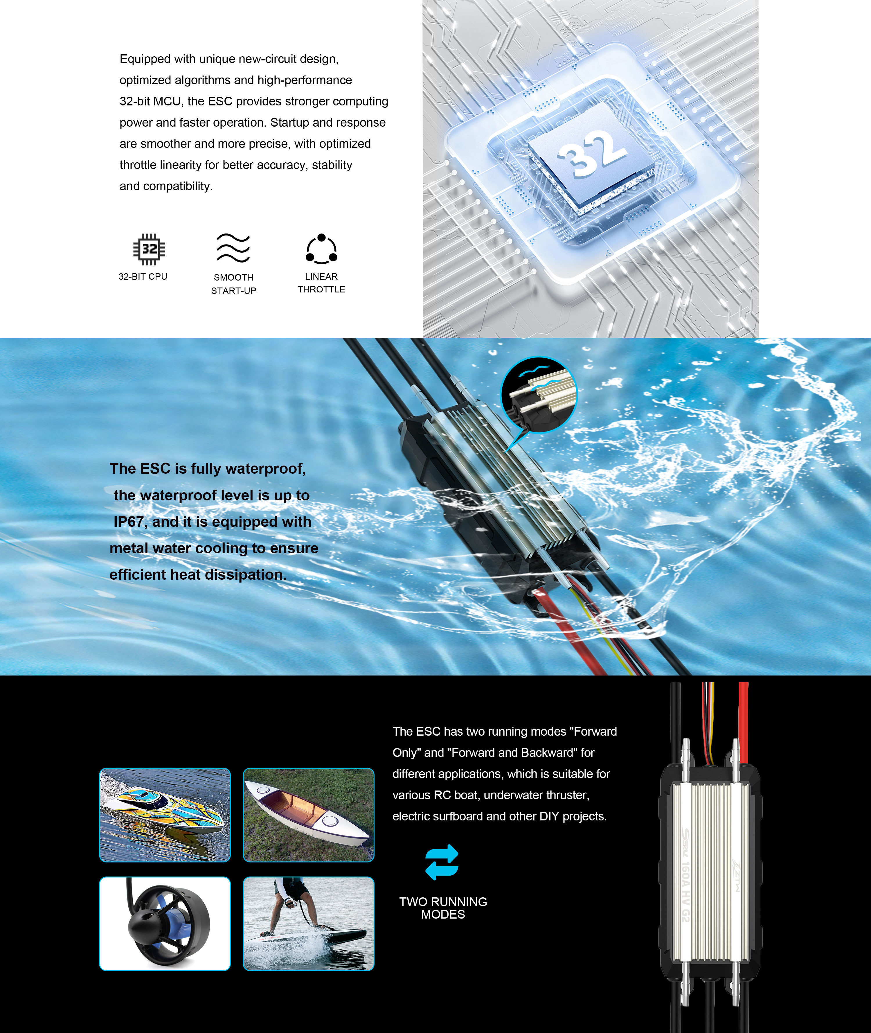 High Speed RC Boat ESC ZTW Seal 160A SBEC HV G2 32 Bit Waterproof 6-14S