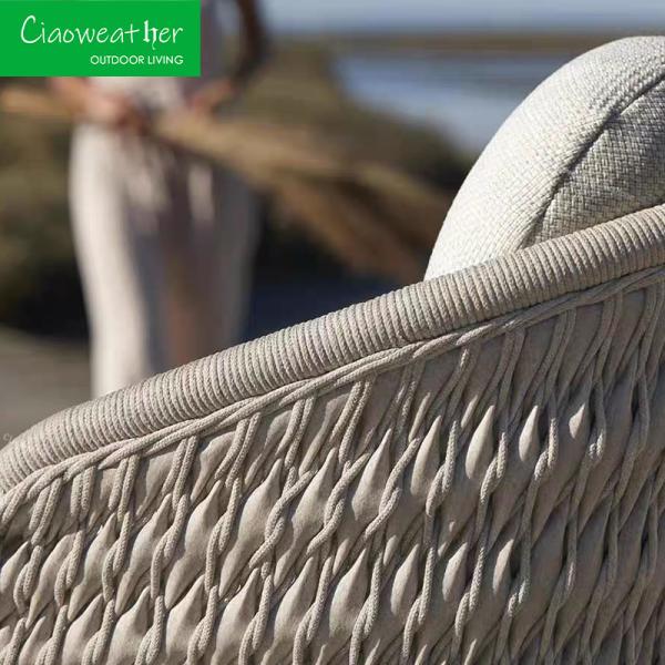 Outdoor Garden Courtyard Waterproof Fabric Dining Chair with Teakwood Frame and NO Folded Design