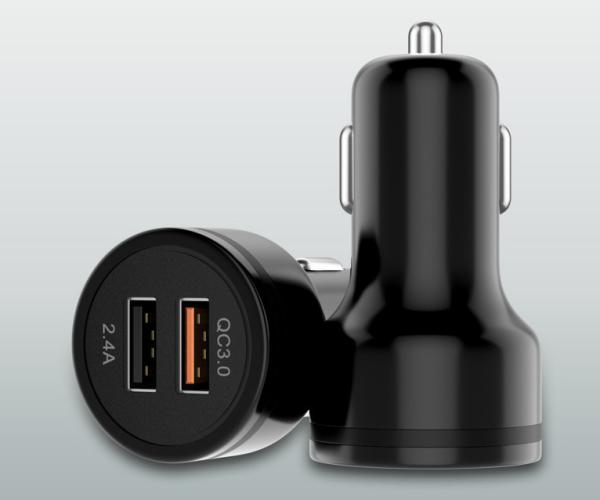 Plastic Quick charge 3.0 2.4A Dual USB Car Charger For Mobile / GPS / Tablet