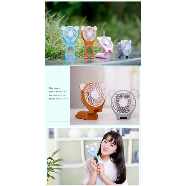 Foldable Mirror Small Battery Operated Fan Strong Cool Wind No Noise KC Battery
