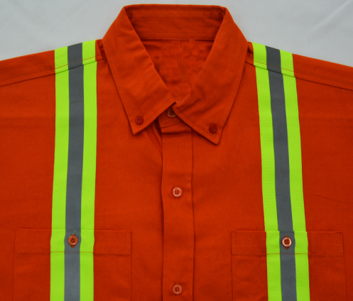 Men's 100%Cotton Twill Orange Work Shirt Long Sleeve Reflective Tape Chest Pockets