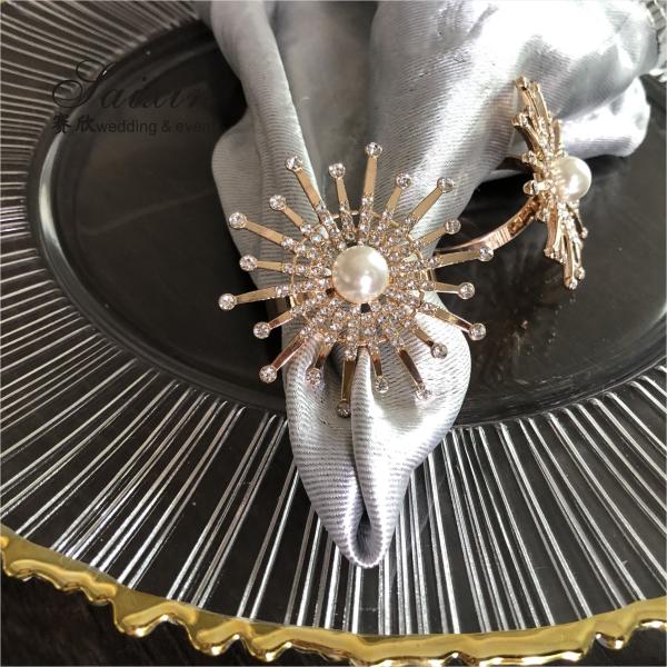 Жемчужинный салфетка и кольцо набор цветочный луч золотой металл 6 см