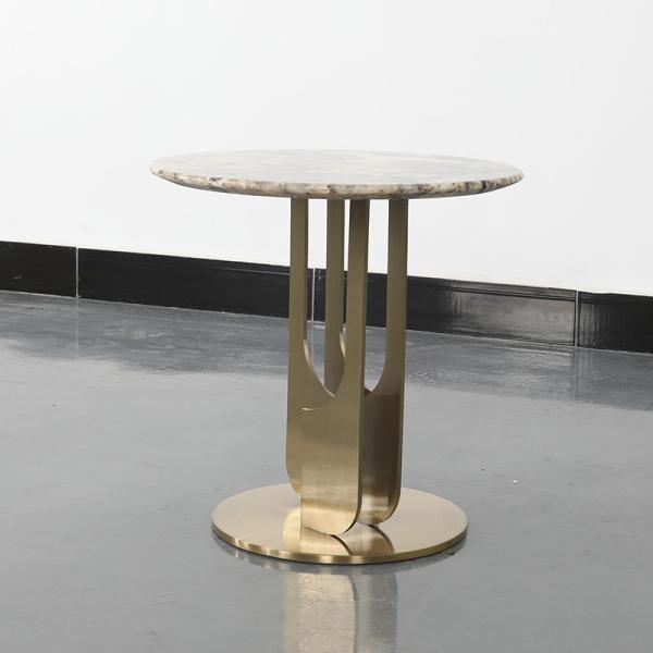 Living Room Small Round Stainless Steel End Table Side Table With Brushed Gold Matt Black Natural Marble Top Metal Leg