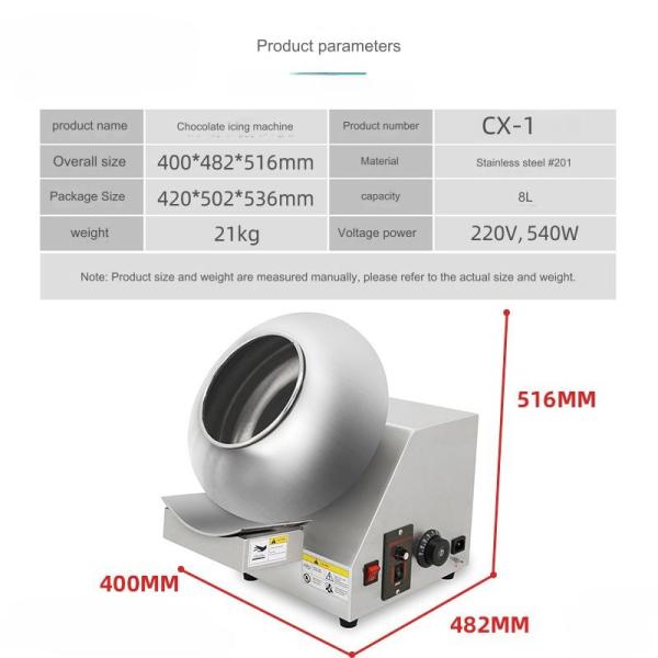 Long Service Life Mini Chocolate Coating Machine with 8L Capacity and 21KG Weight