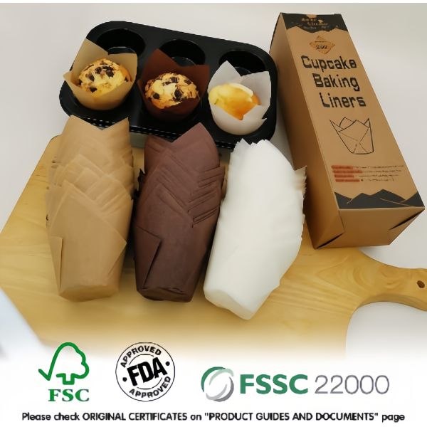 Greaseproof Paper Baking Cups Food Grade Bakery Packaging Heat Resistant Tulip Cupcake Liners