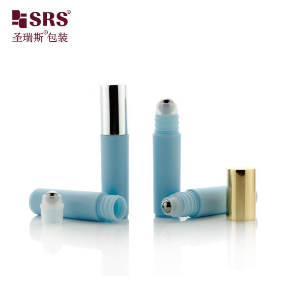 RPA-5ML Blue Empty Plastic Roller Bottle With Silver Top Metal Roller Ball