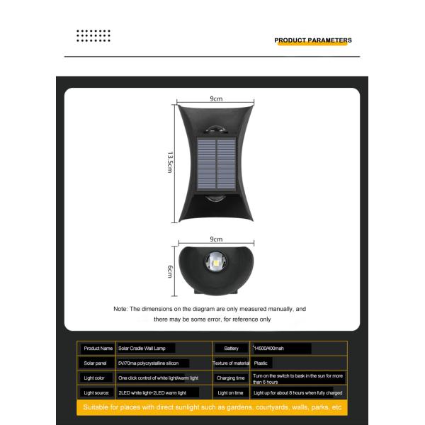 5V / 70ma Solar LED Wall Lights Lamp Outdoor Exterior Fixture For Indoor