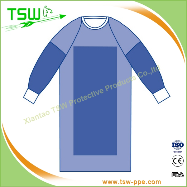 Fluid Resistant 60gsm Reforced Disposable Nonwoven Surgical Gowns