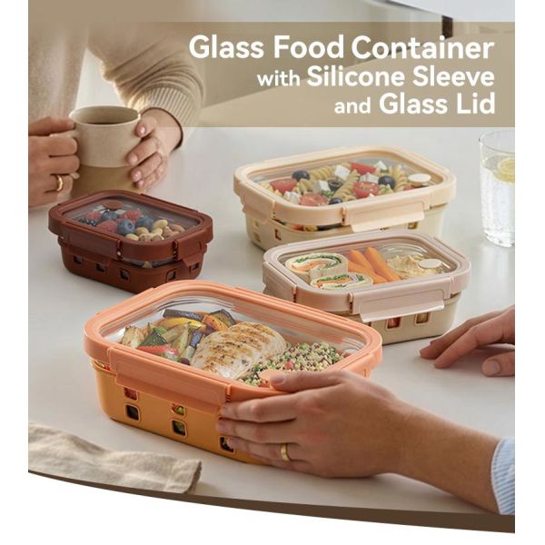 IKOO Airtight Leak Proof Borosilicate Glass Food Storage Container with Thermal Shock Resistance for Meal Prep