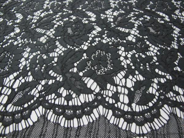 Black Nylon Corded Lace Fabric Floral Knitted Shrink-Resistant