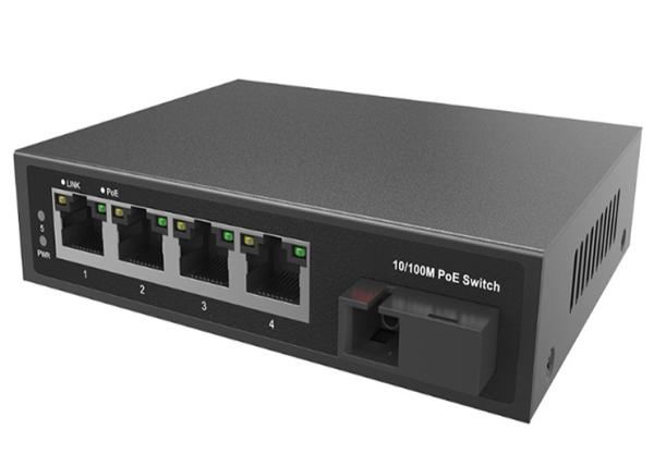 10/100M 5 Port PoE Fiber Switch With 4x10/100M RJ45 And 1x155M Uplink SC Port