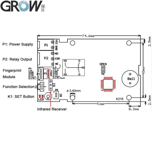 GROW KL216+R502-AW Модуль сканера панели управления доступом с емкостным отпечатками пальцев с режимом бега/режим зажигания/режим самозамыкания