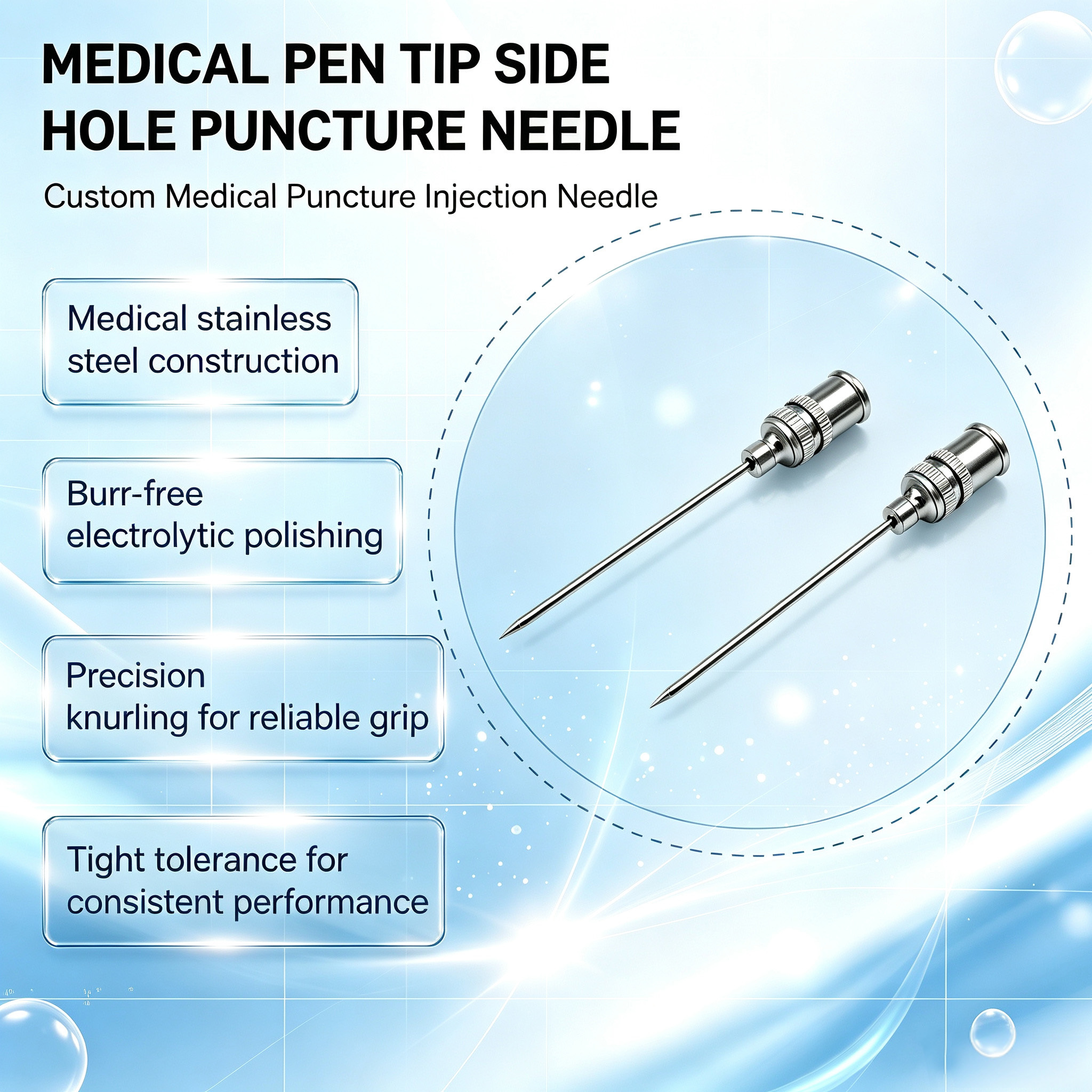 Customized Pencil‑Tip Side Hole Needle With Knurled Luer Connector