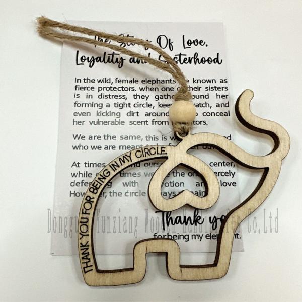 Wooden Elephant Christmas Ornament with Story, Friendship Gift for Best Sisters Friends