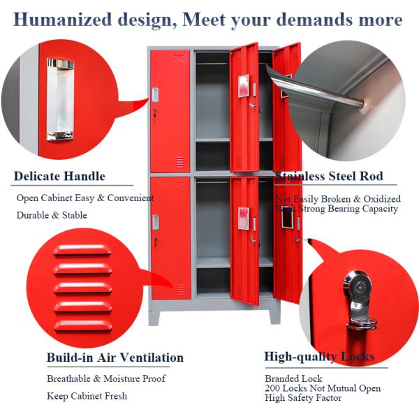 Фитнес шкафа хранения металла красного цвета 6 шкафчиков штата двери со стоя ногами