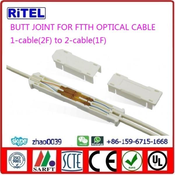 FTTH BUTT JOINT connection of 1-cable(2F) to 2-cable(1F) for drop fiber optic cable 2*3mm