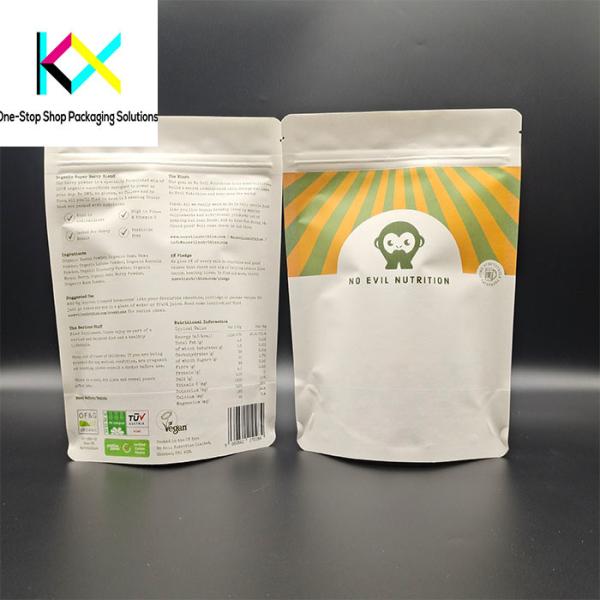 Digital Printed Compostable Packaging Bags White Kraft Paper / PLA Material Biodegradable Packaging Bags