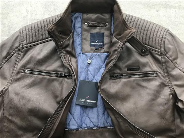 Warmth Mens PU Jacket Chocolate Color , Pleather Biker Jacket TW71195
