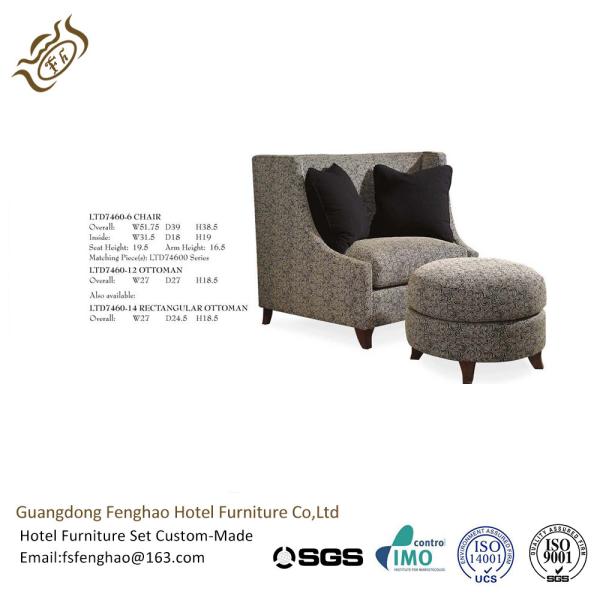 Modern Leisure Fabric Hotel Lounge Chairs High Back Wooden Frame With Ottoman