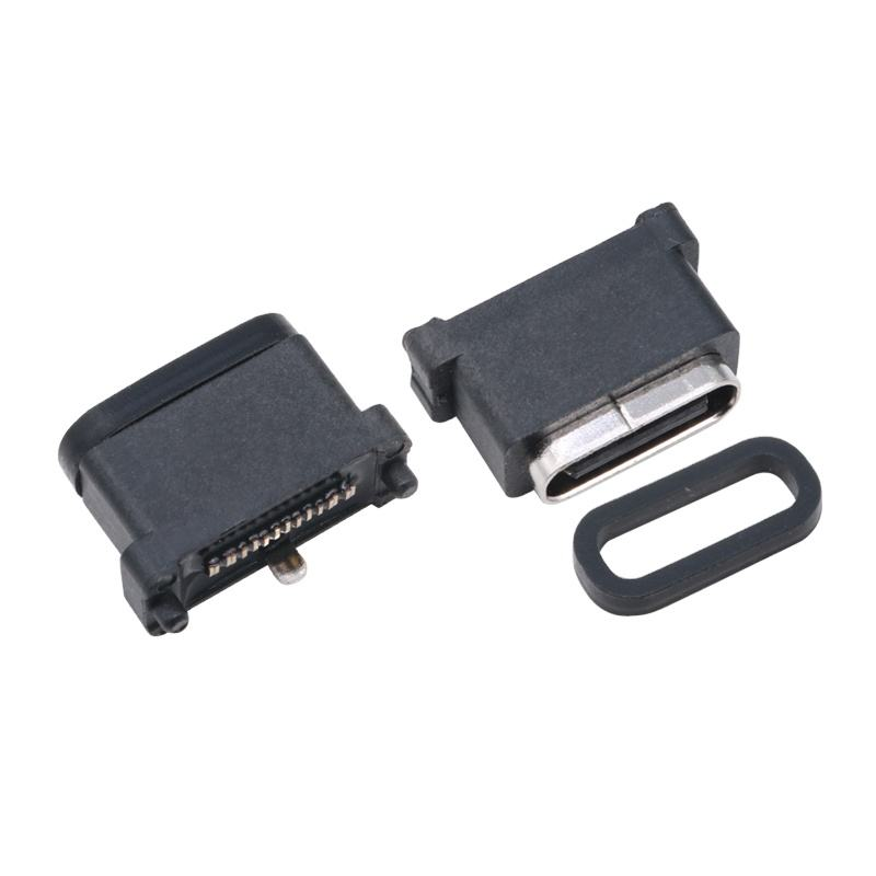 USB 3.2 Type-C 40 Gbps Waterproof U4 Socket 24 Pin SMT DIP PCB Female Connector Gold Plating Stainless Steel 5A 100V AC
