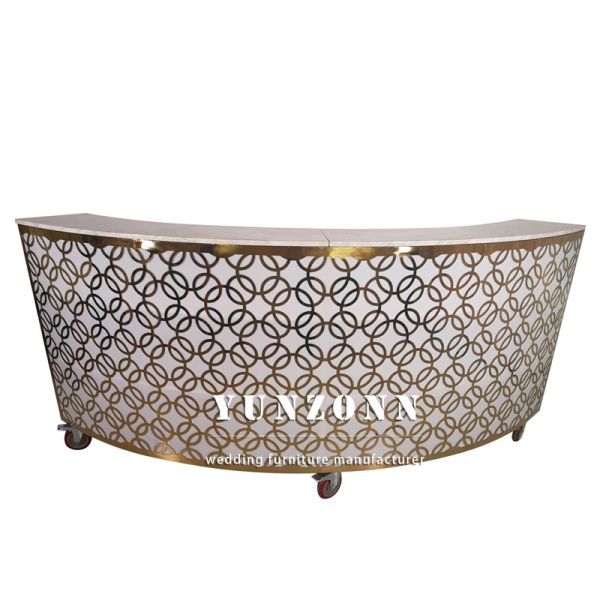 Modern Luxury Gold Stainless Steel Indoor Wedding Bar Counter with Wheels for Event Bar Tables