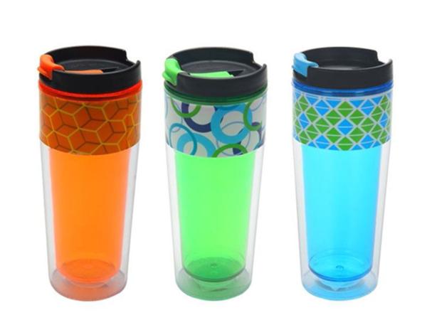 16oz AS/PS Double wall colorful tumbler with flip-lid eco-friendly FDA/LFGB/CA65/CE/E